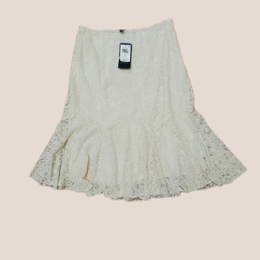 LAUREN Ralph Lauren Lace Midi Skirt Cream Size 4P